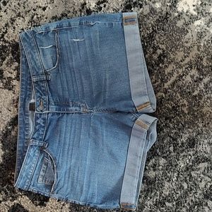 Distressed denim shorts